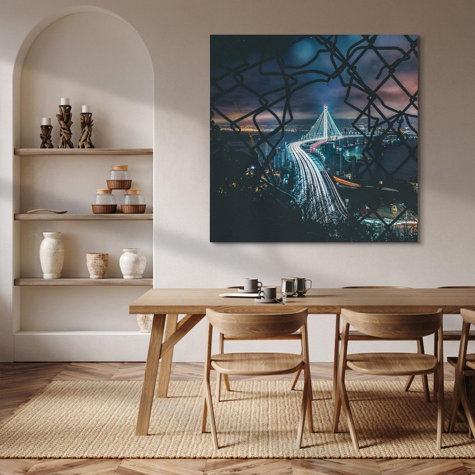 Obraz na płótnie 30x30 - Most nocą - Światła i refleksy - most, światła