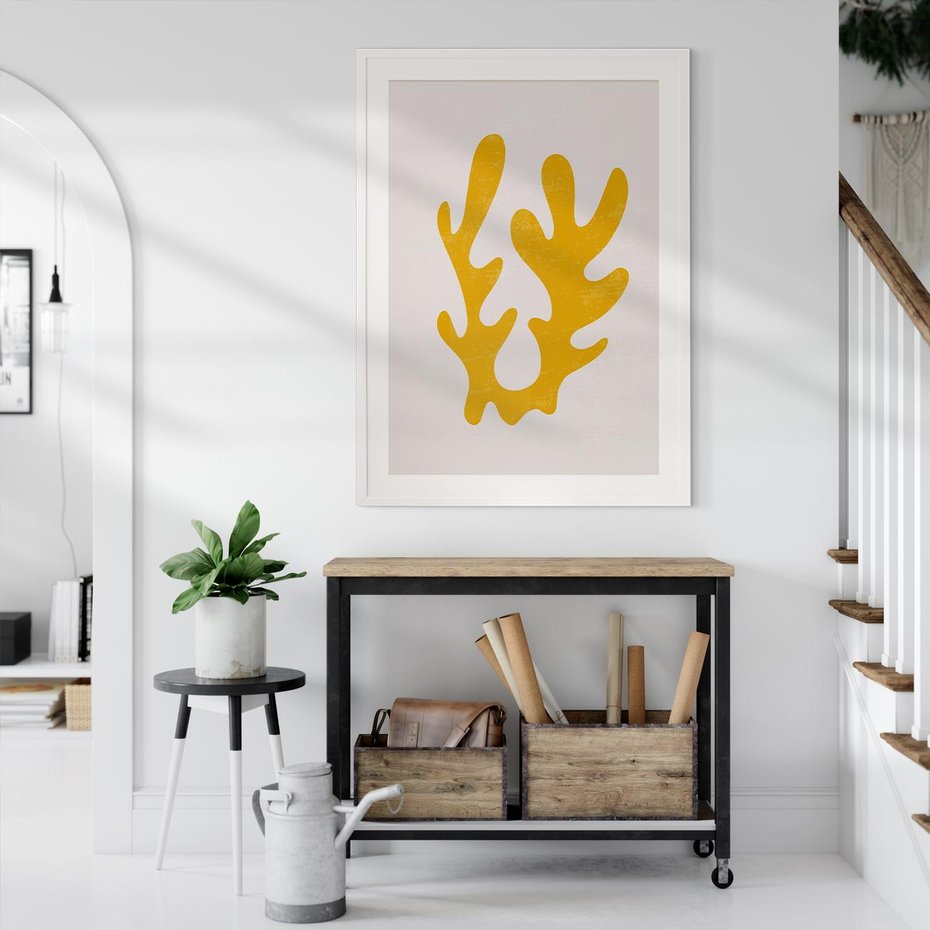 Plakat bez ramy 21x30 - Abstrakcyjna Synergia - abstrakcyjna żółta forma, minimalizm