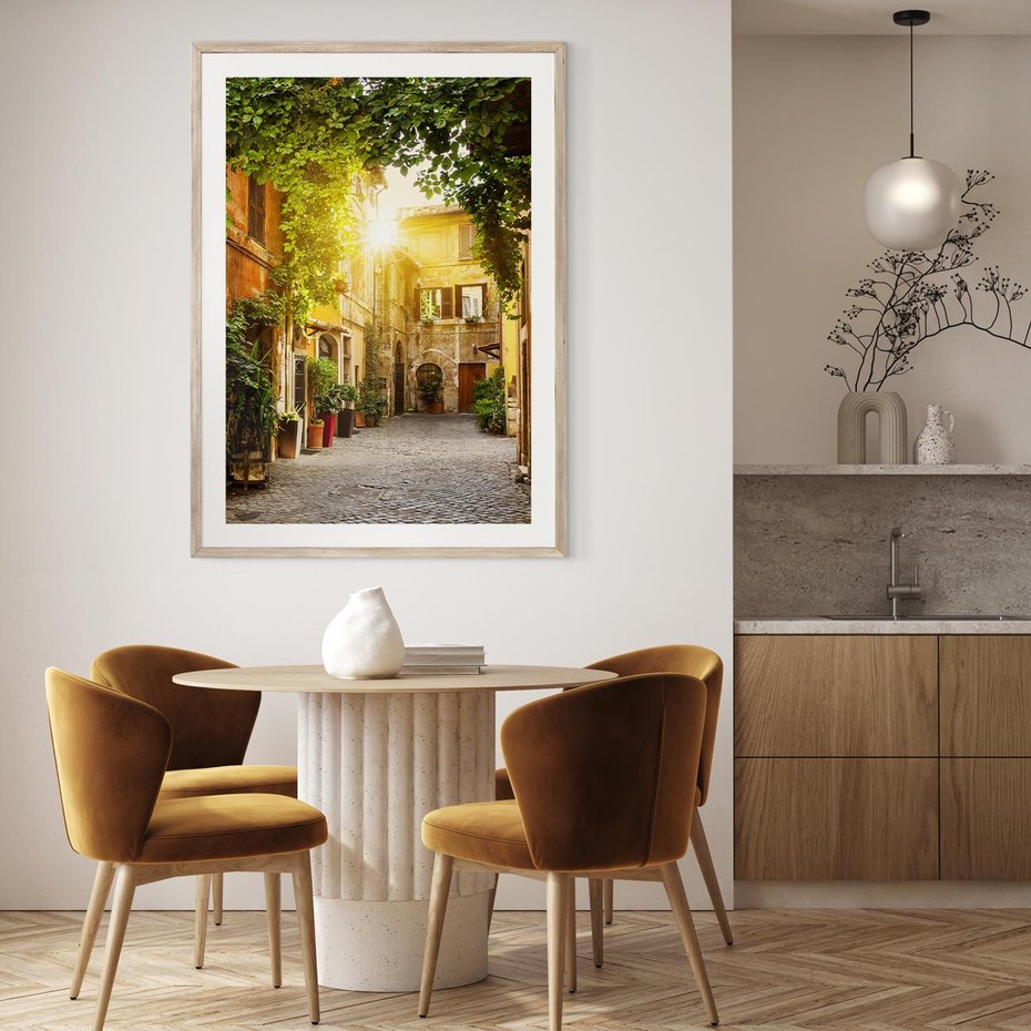 Plakat w ramie 30x40 - Malownicza Wędrówka - uliczka, perspektywa - rama drewno