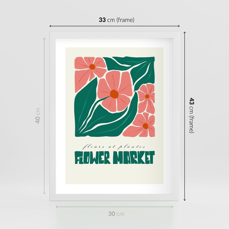 Plakat w ramie 30x40 - Retro Inspiracja - minimalistyczna kwiatowa kompozycja, pastelowe kolory - rama biała
