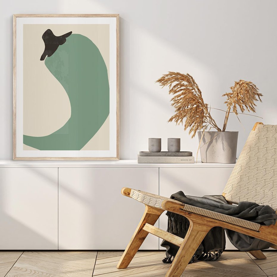 Plakat w ramie 40x50 - Granice Akwareli - abstrakcyjny minimalistyczny obraz, zielona papryczka - rama drewno