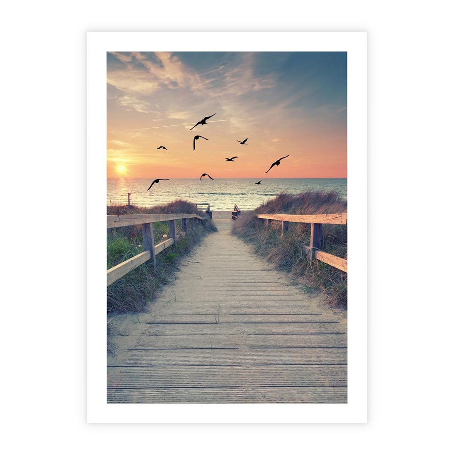 Plakat bez ramy 30x40 - Sielanka nad brzegiem - plaża, pomost