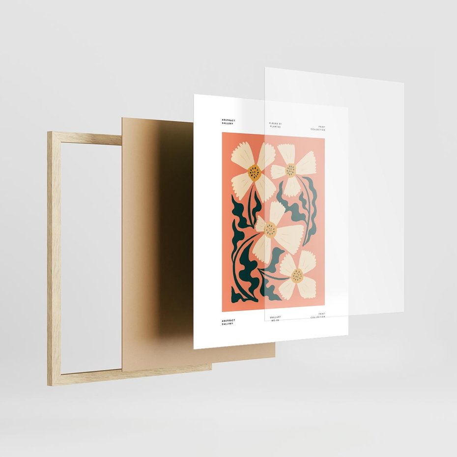 Plakat w ramie 40x50 - Refleksje w roślinnym odbiciu - kwiatowa kompozycja, minimalizm - rama drewno