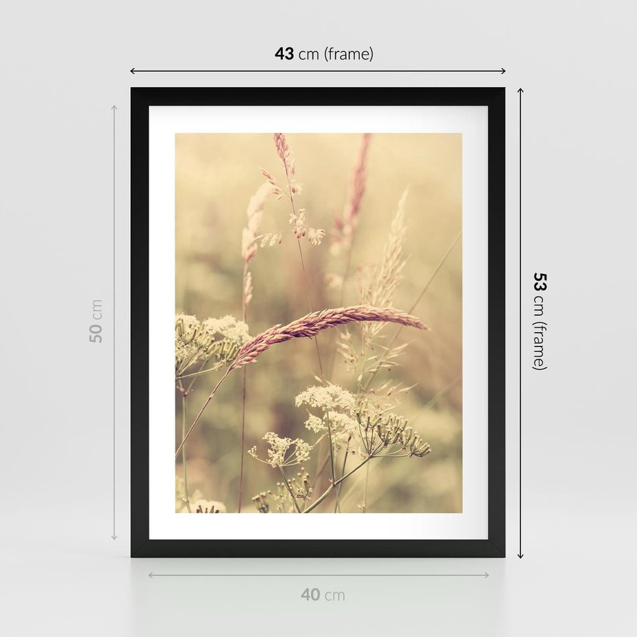 Plakat w ramie 40x50 - Boho Wizja - suszone, trawy - rama czarna