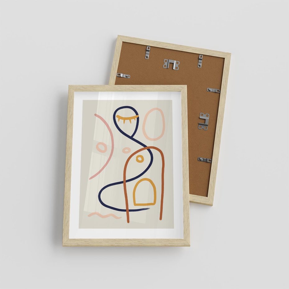 Plakat w ramie 30x40 - Mgnienie Oka - abstrakcja w stylu picasso, beżowe tło - rama drewno