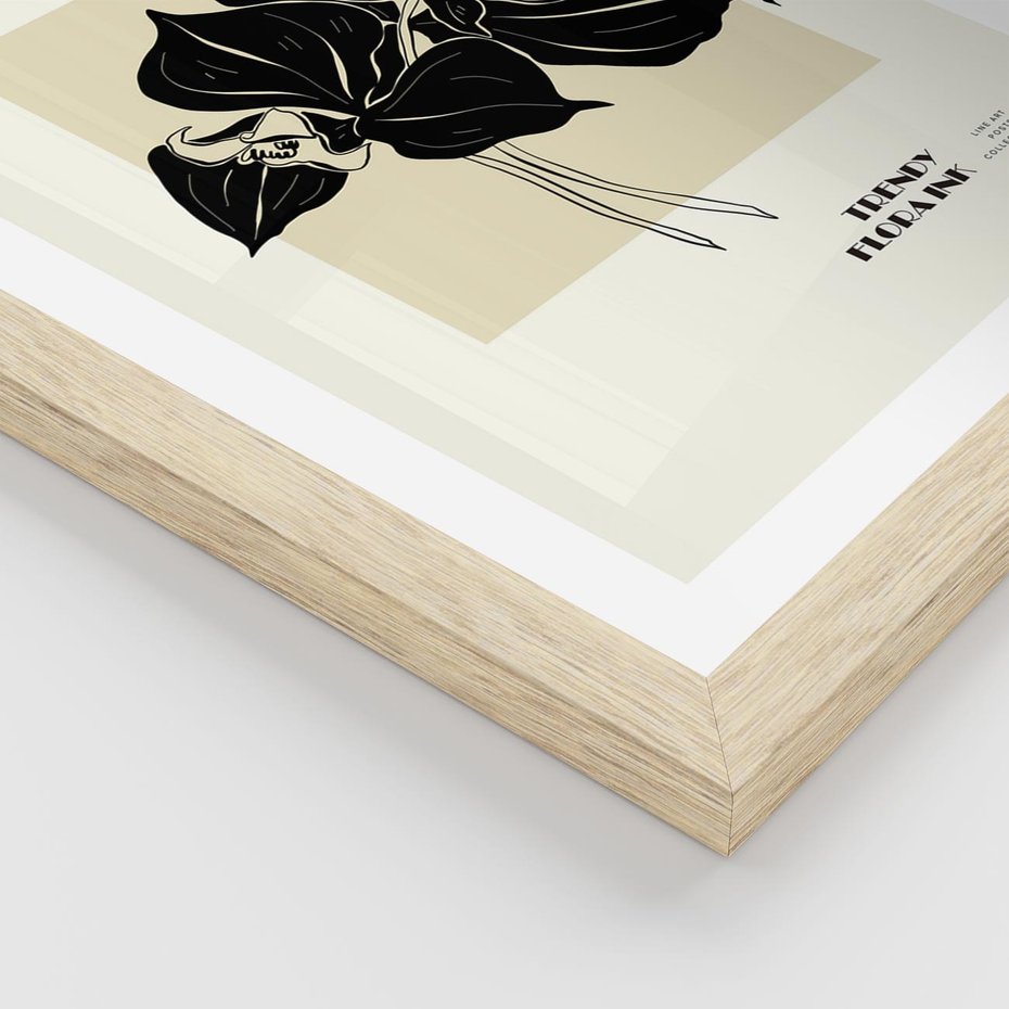 Plakat w ramie 30x40 - Ekspresja w szkicowanych kształtach - kwiaty, typografia - rama drewno