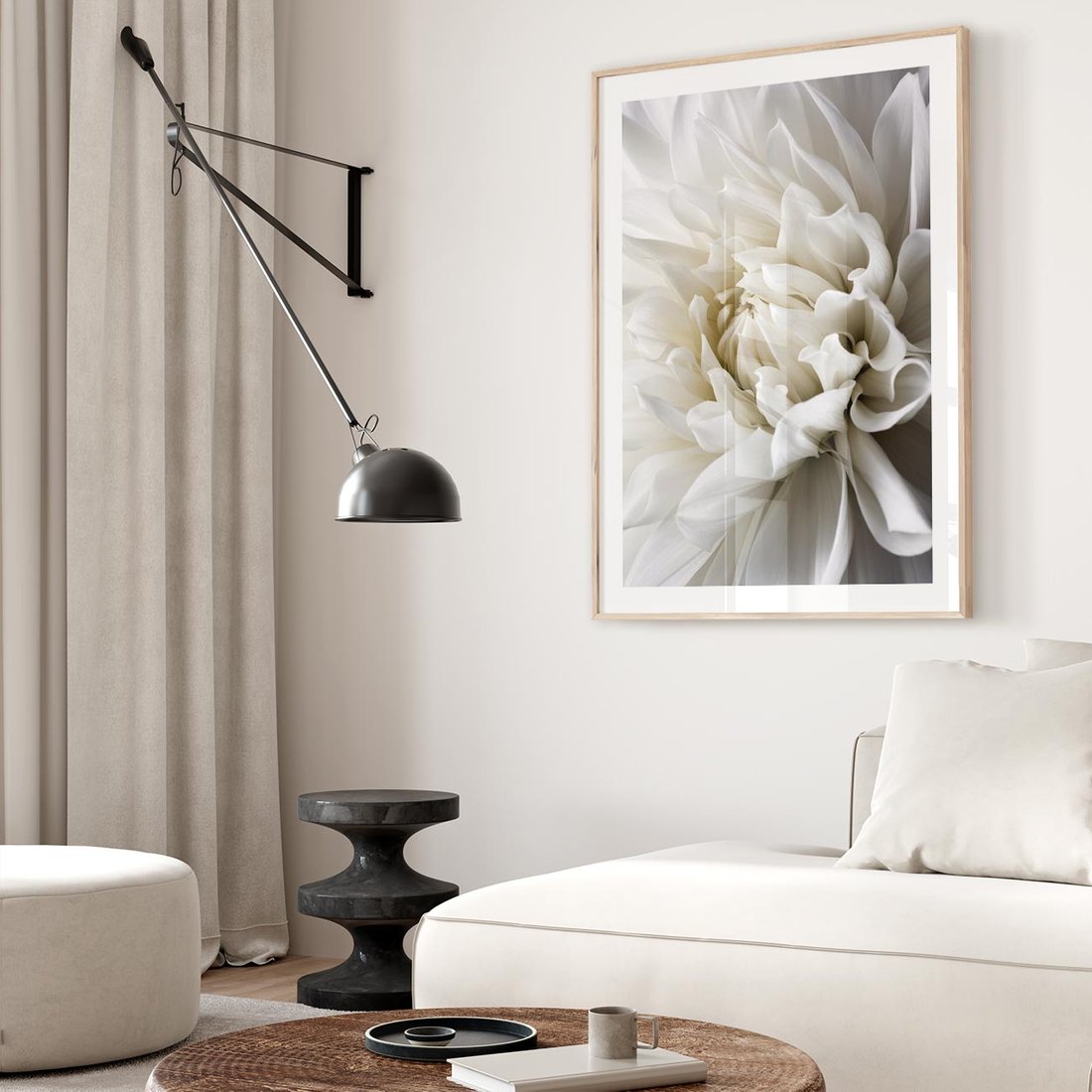 Plakat w ramie 40x50 - Białe Kwiaty Delikatności - białe, kwiaty - rama drewno