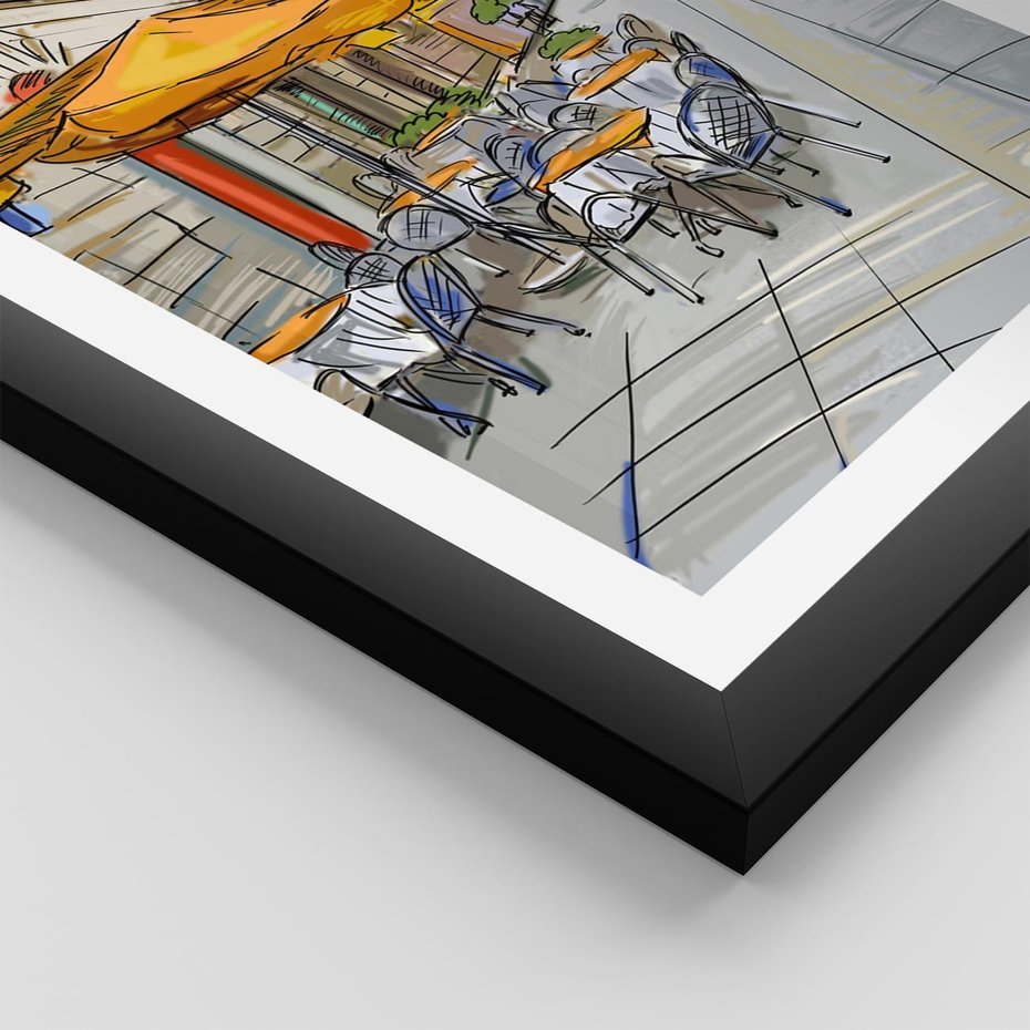 Plakat w ramie 40x50 - Kawiarenkowy Szkic - malowany, szkic - rama czarna