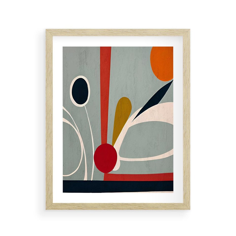 Plakat w ramie 40x50 - Harmonia Kolorowych Impulsów - abstrakcyjny obraz olejny, dziwne formy - rama drewno