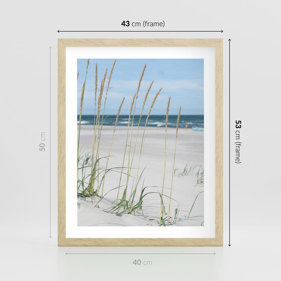 Plakat w ramie 40x50 - Przytulna Śródziemnomorska Trawa - plaża, trawy - rama drewno