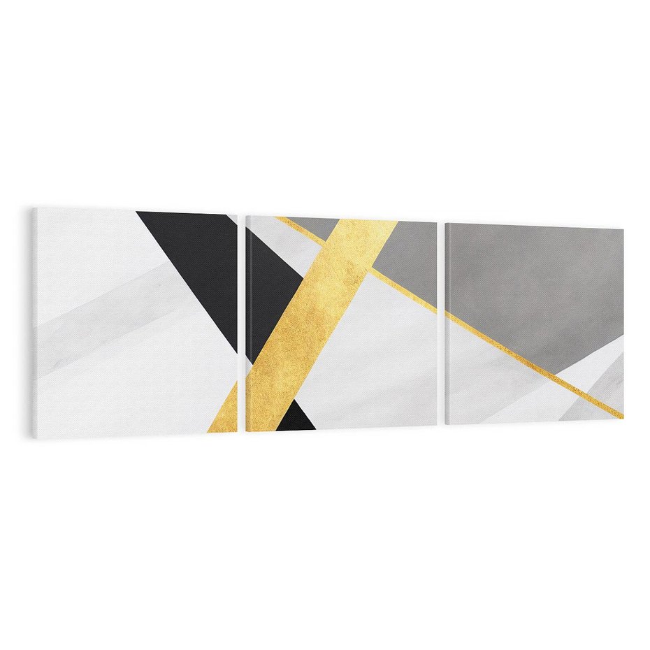Obraz na płótnie 120x40 - Pudrowe Abstrakcyjne Lustra - złote abstrakcyjne linie, szarość