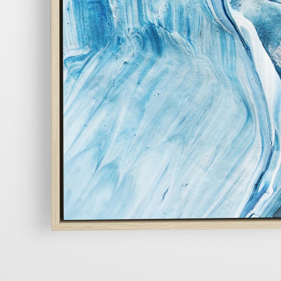 Obraz w ramie 70x50 - W stronę niebieskiego horyzontu - abstrakcja, rozlane farby - rama drewno