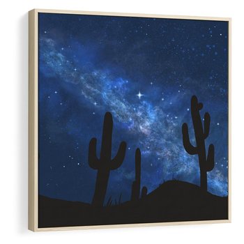 Obraz w ramie 50x50 - Nocne Tajemnice Pustyni - gwieździsta noc, granatowe niebo - rama drewno