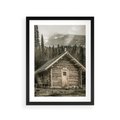 Plakat w ramie 30x40 - Urok Drewnianej Chatki w Górach - chatka w górach, drewniany domek - rama czarna