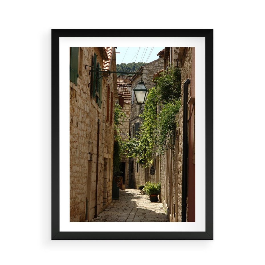 Plakat w ramie 50x70 - Urokliwa włoska uliczka - włoska, uliczka - rama czarna