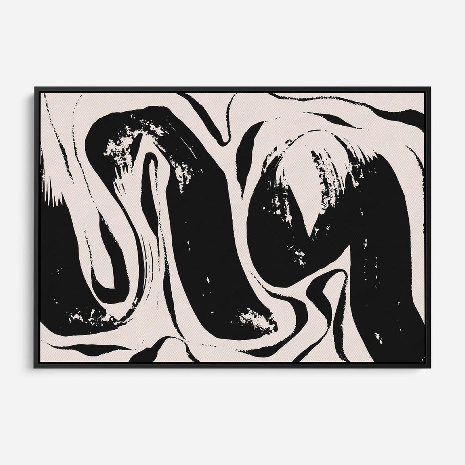 Obraz w ramie 100x70 - Wibracje w ciemnościach duszy - czarno biała abstrakcja, nieregularne rozmyte linie - rama czarna