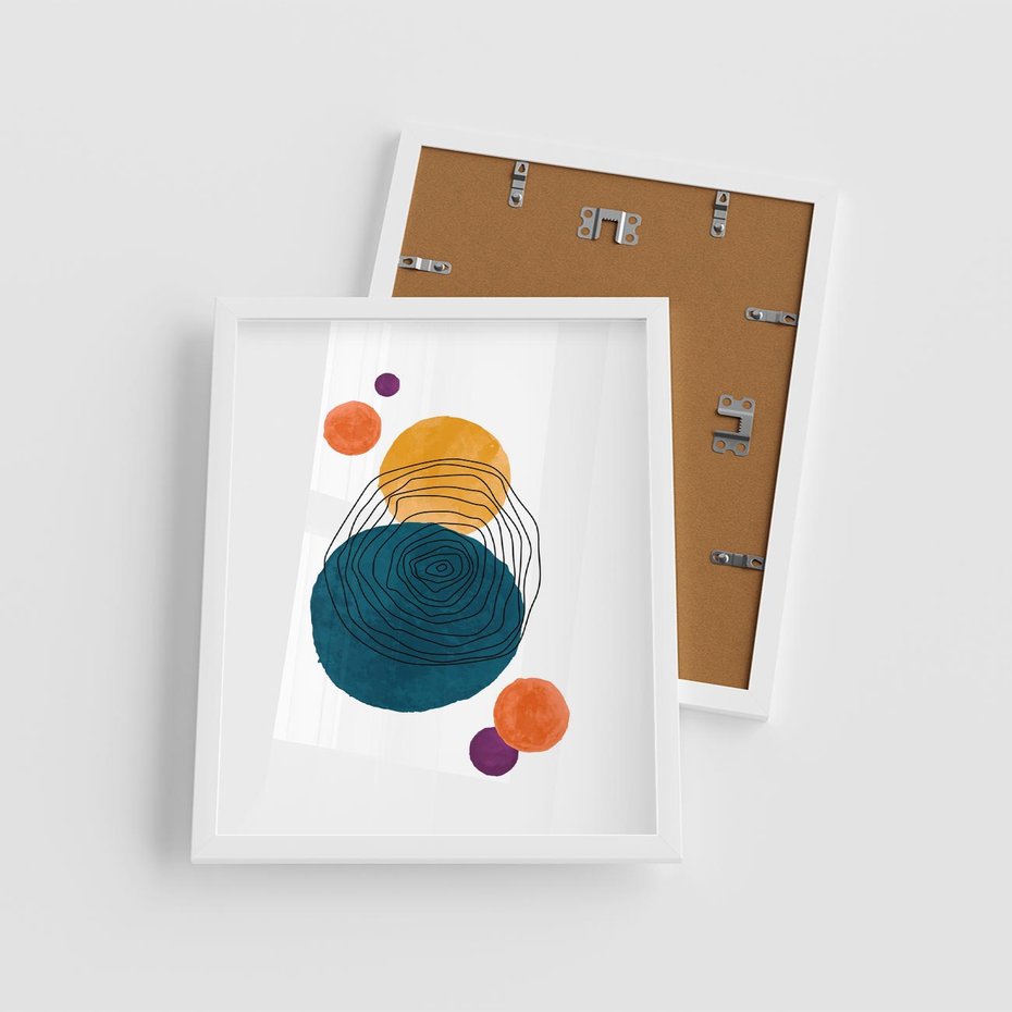 Plakat w ramie 40x50 - Kolorowe Plam z Czarnymi Liniami - kolorowe plamy, szkic - rama biała