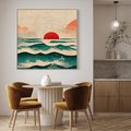 Obraz w ramie 80x80 - Czerwone Melodie - japońska sztuka, zachód słońca nad oceanem - rama drewno
