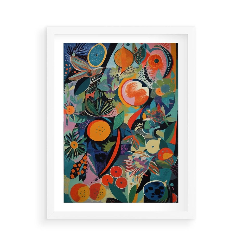 Plakat w ramie 50x70 - Echa Nietuzinkowych Wzorców - abstrakcyjny obraz olejny, jak picasso - rama biała