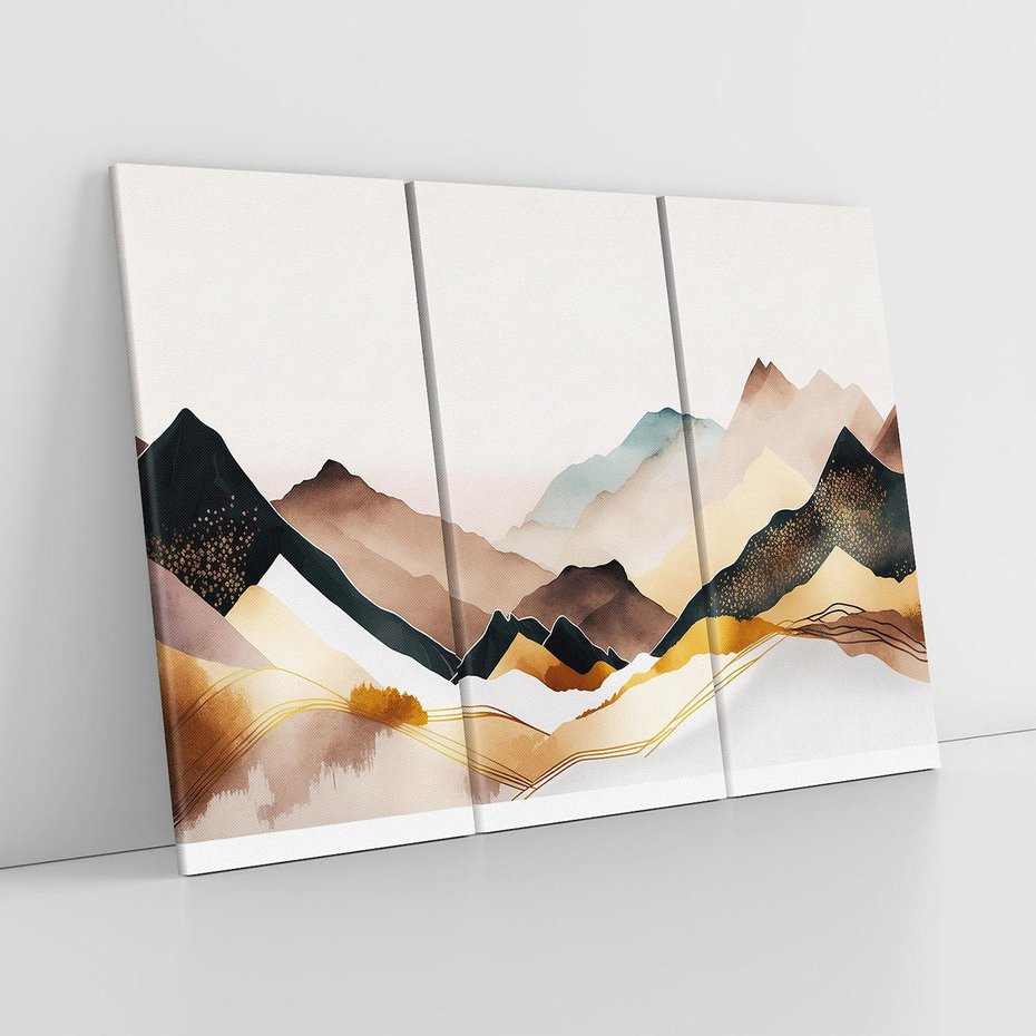 Obraz na płótnie 120x80 - Góry Tonące w Pastelach - złote pastelowe góry, akwarela