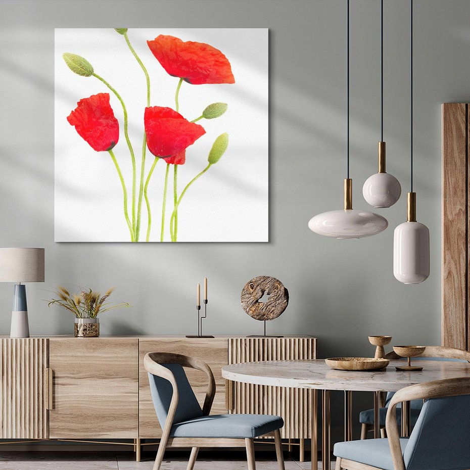 Obraz na płótnie 40x40 - Pola maków w pełnym kolorze - maki, kwiaty