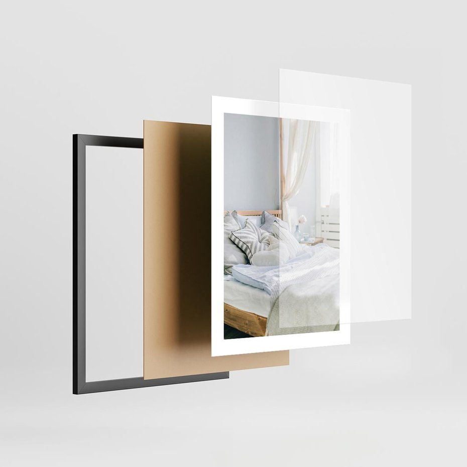 Plakat w ramie 30x40 - Relaks w Sypialni: Jasne Kolory - zdjęcie sypialni, łóżko - rama czarna