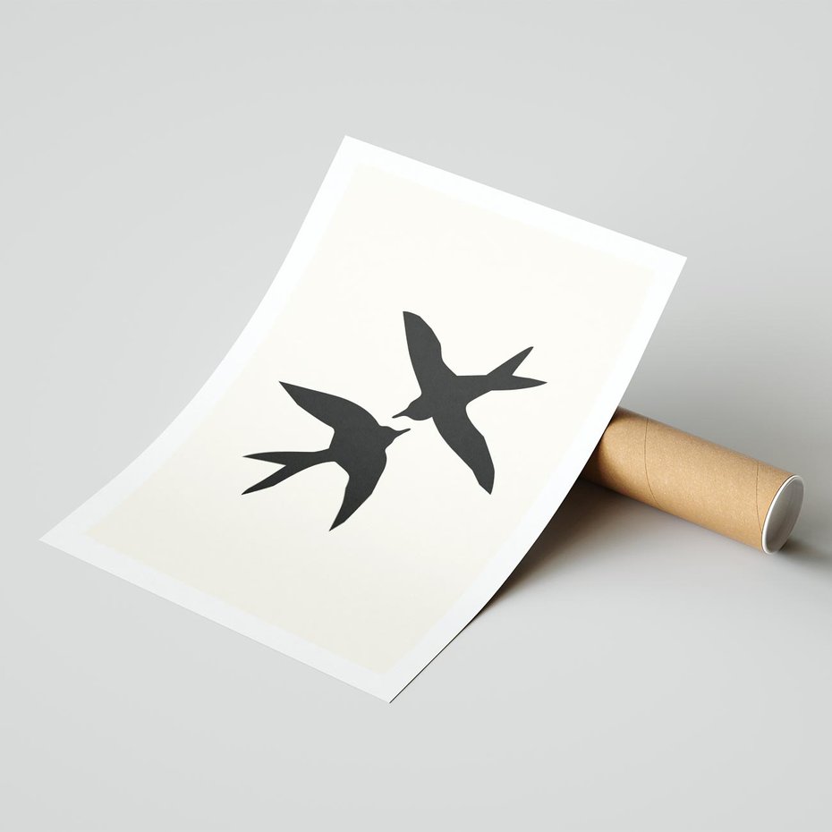 Plakat bez ramy 50x70 - Kreatywne Echa - jaskółki, minimalizm