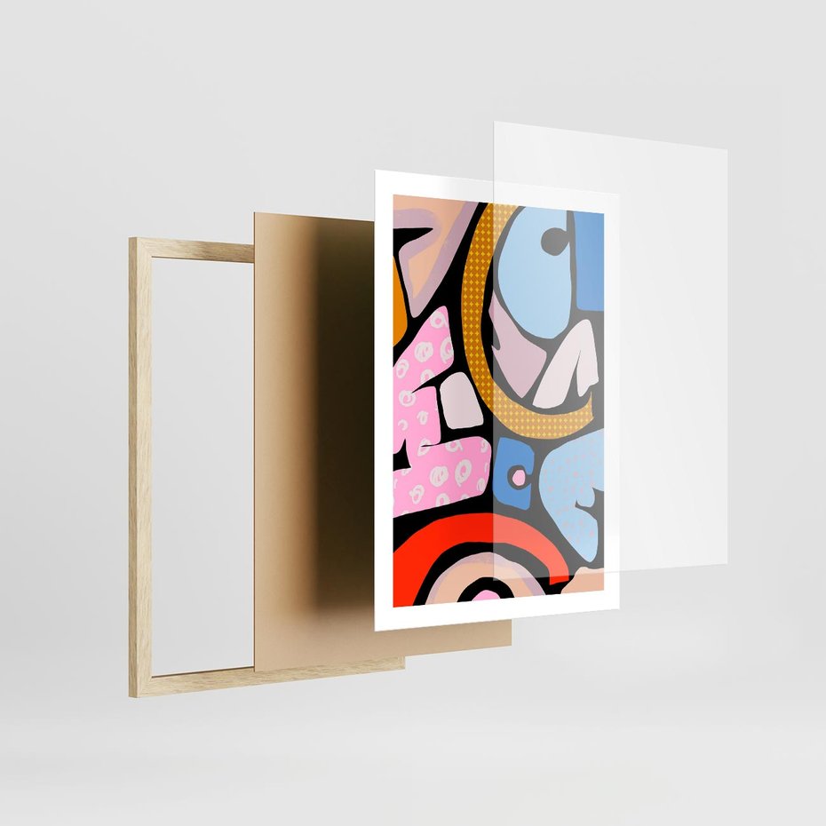 Plakat w ramie 50x70 - Kolory Komiksu - abstrakcyjne formy, komiksowy styl - rama drewno