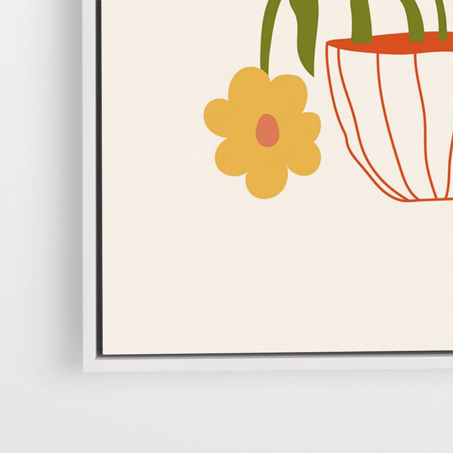 Obraz w ramie 70x100 - Kolorowe Granice - kwiaty w filizance, abstrakcja - rama biała