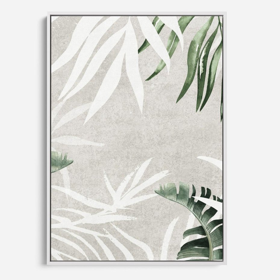 Obraz w ramie 70x100 - Zielony Raj - monstera, palmy - rama biała