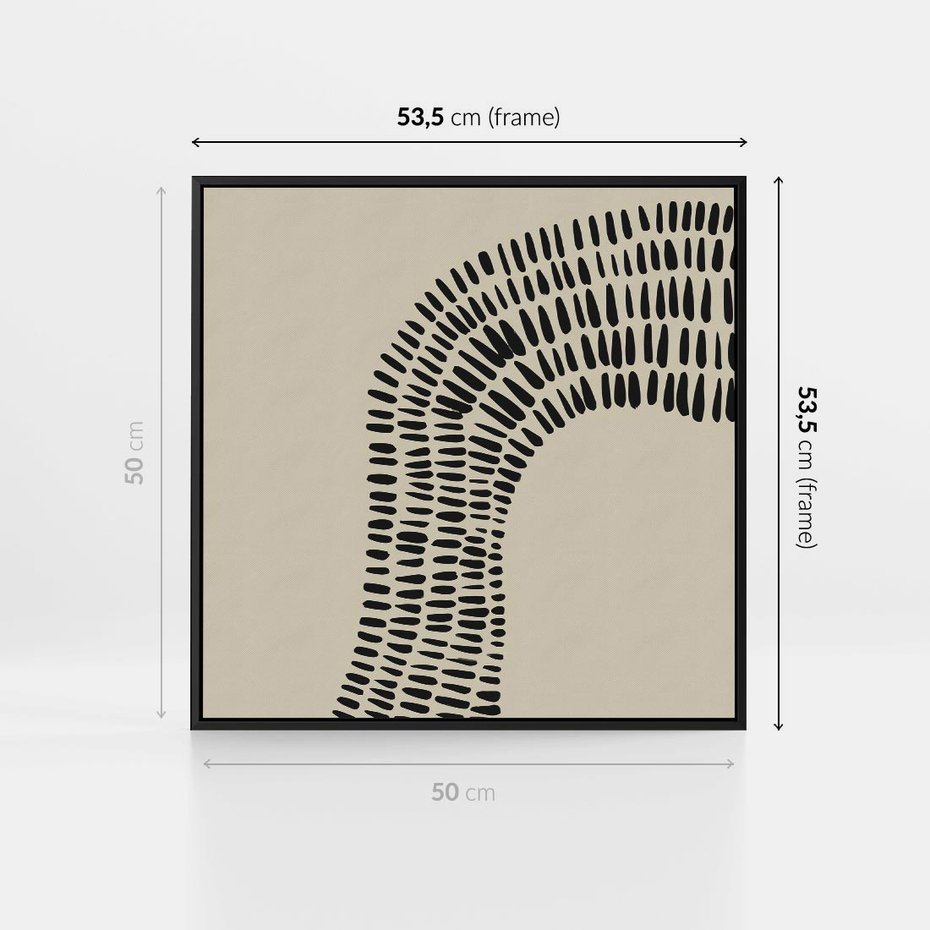 Obraz w ramie 50x50 - Migotliwa Innowacyjna Ekspresja - boho plakat, czarne kropki kreski - rama czarna