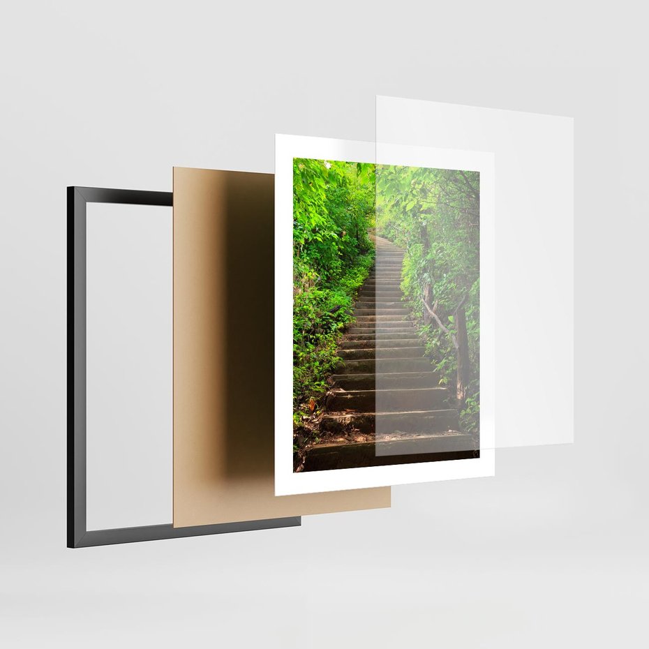 Plakat w ramie 40x50 - Lasowa ścieżka pełna tajemnic - ścieżka, schody - rama czarna