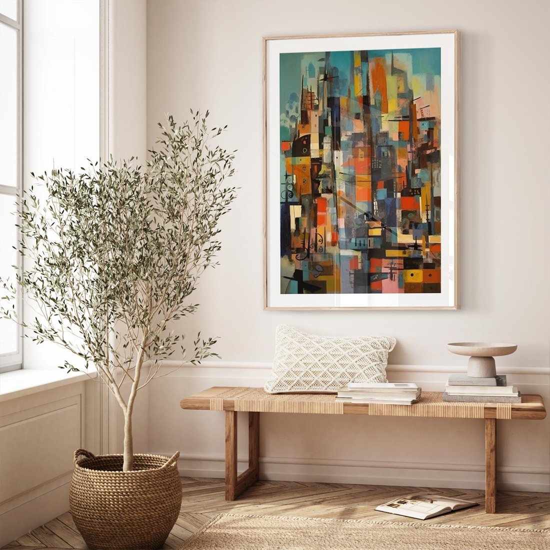 Plakat w ramie 50x70 - Zaklęte Odbicia Nienormalności - styl mid century, nowoczesna sztuka - rama drewno