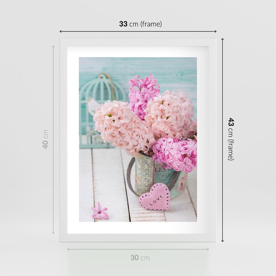 Plakat w ramie 30x40 - Kwiatowa harmonia hiacyntów - kwiaty, hiacynty - rama biała