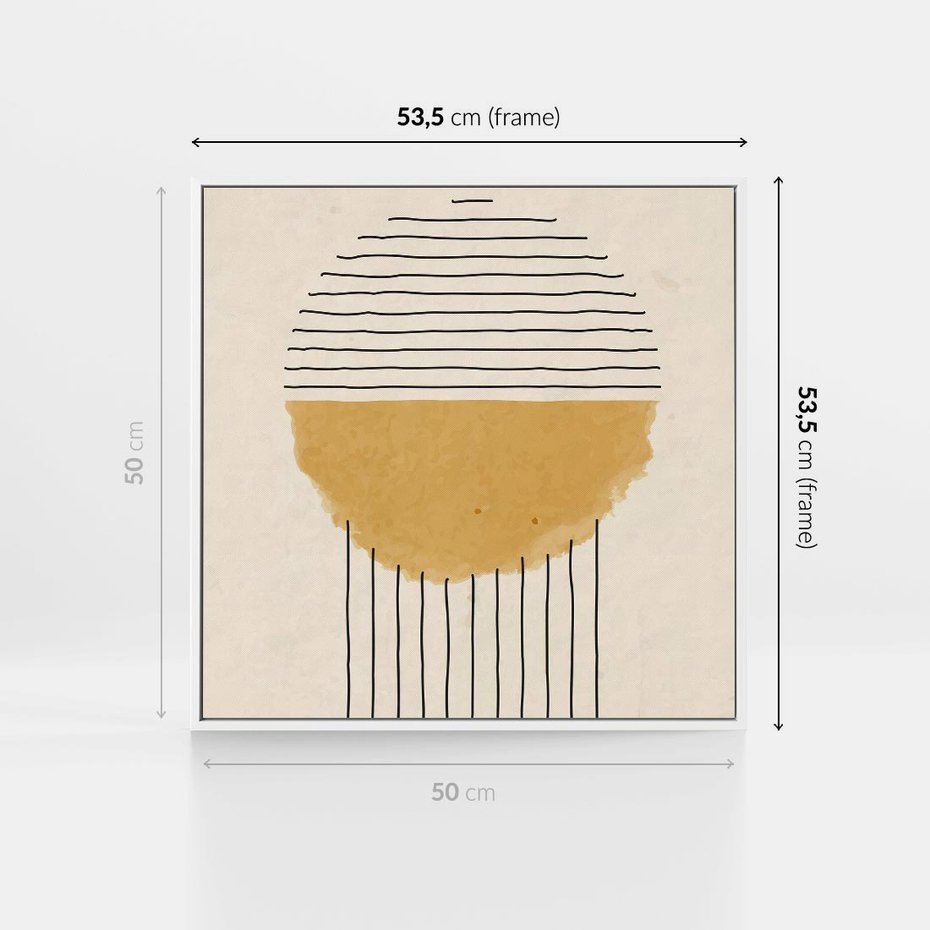 Obraz w ramie 50x50 - Podróżne Kreski - akwarelowa plama, geometryczne szkicowane kształty - rama biała