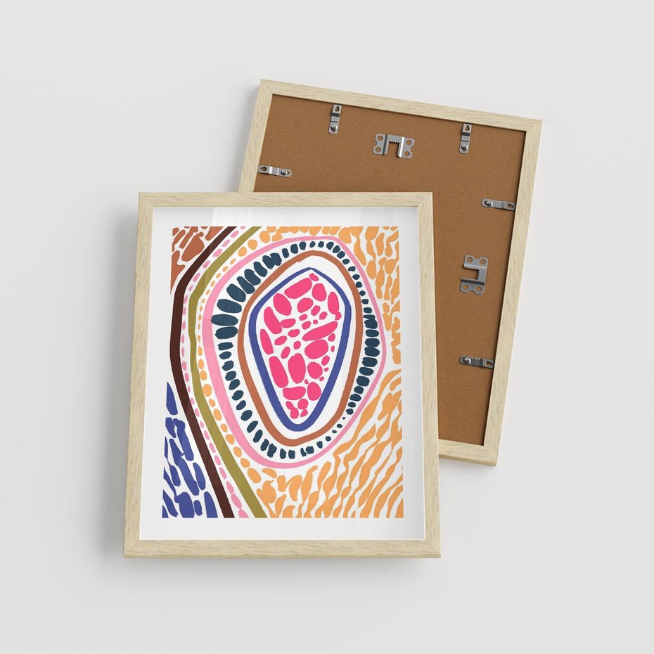 Plakat w ramie 40x50 - Rozchlapane Wizje - kolorowe wzory, tęczowe żywe kolory - rama drewno