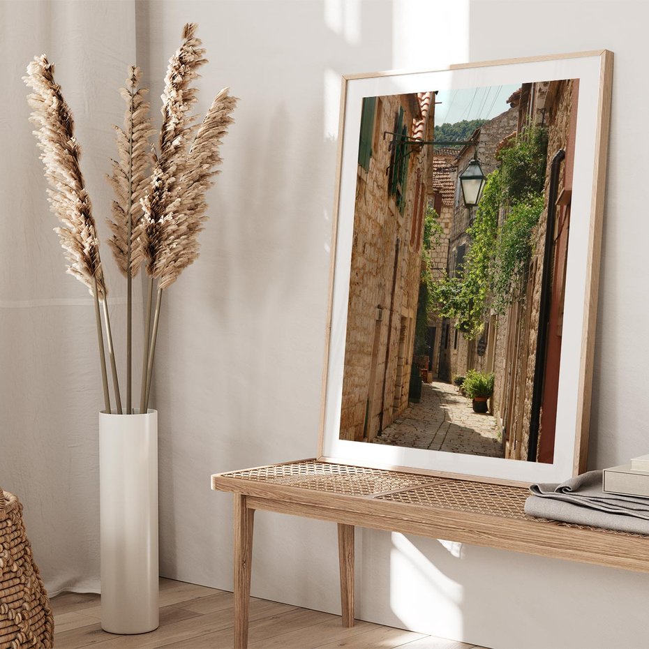 Plakat w ramie 50x70 - Urokliwa włoska uliczka - włoska, uliczka - rama drewno