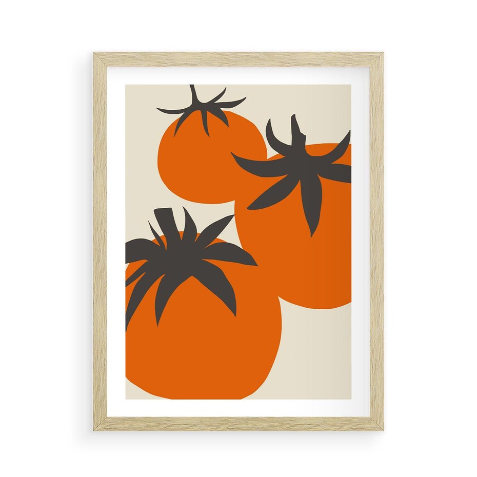 Plakat w ramie 50x70 - Jadalne Kształty - nowoczesny plakat do kuchni, pomidory - rama drewno