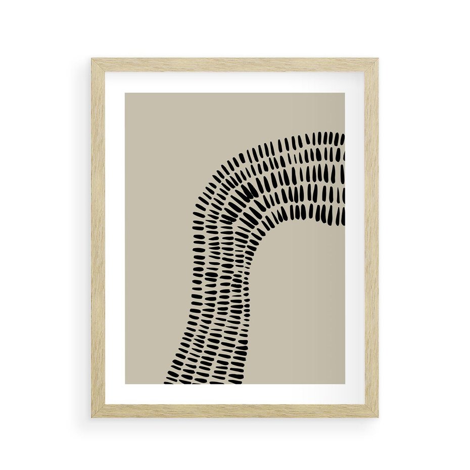 Plakat w ramie 40x50 - Migotliwa Innowacyjna Ekspresja - boho plakat, czarne kropki kreski - rama drewno