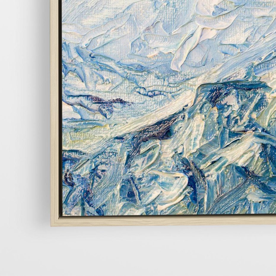 Obraz w ramie 100x70 - Majestat Błękitnych Szczytów - olejny obraz, górski pejzaż - rama drewno