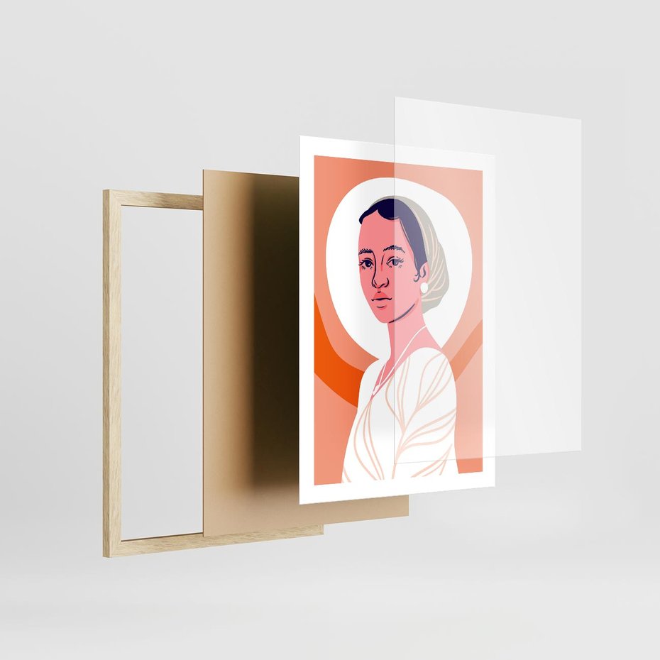 Plakat w ramie 50x70 - Kobieca Harmonia - nowoczesny plakat, styl retro - rama drewno