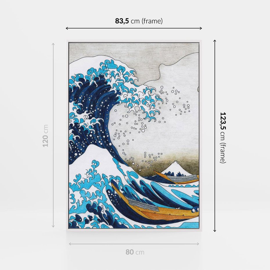 Obraz w ramie 80x120 - Wzburzone Morze - wielka fala w kaganawie, Hokusai - rama biała