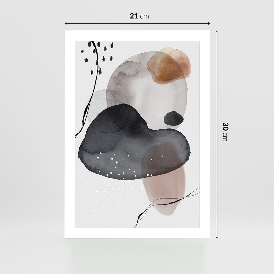 Plakat bez ramy 21x30 - Impresje Harmonii - abstrakcyjne plamy akwarelowe, czarny szkic