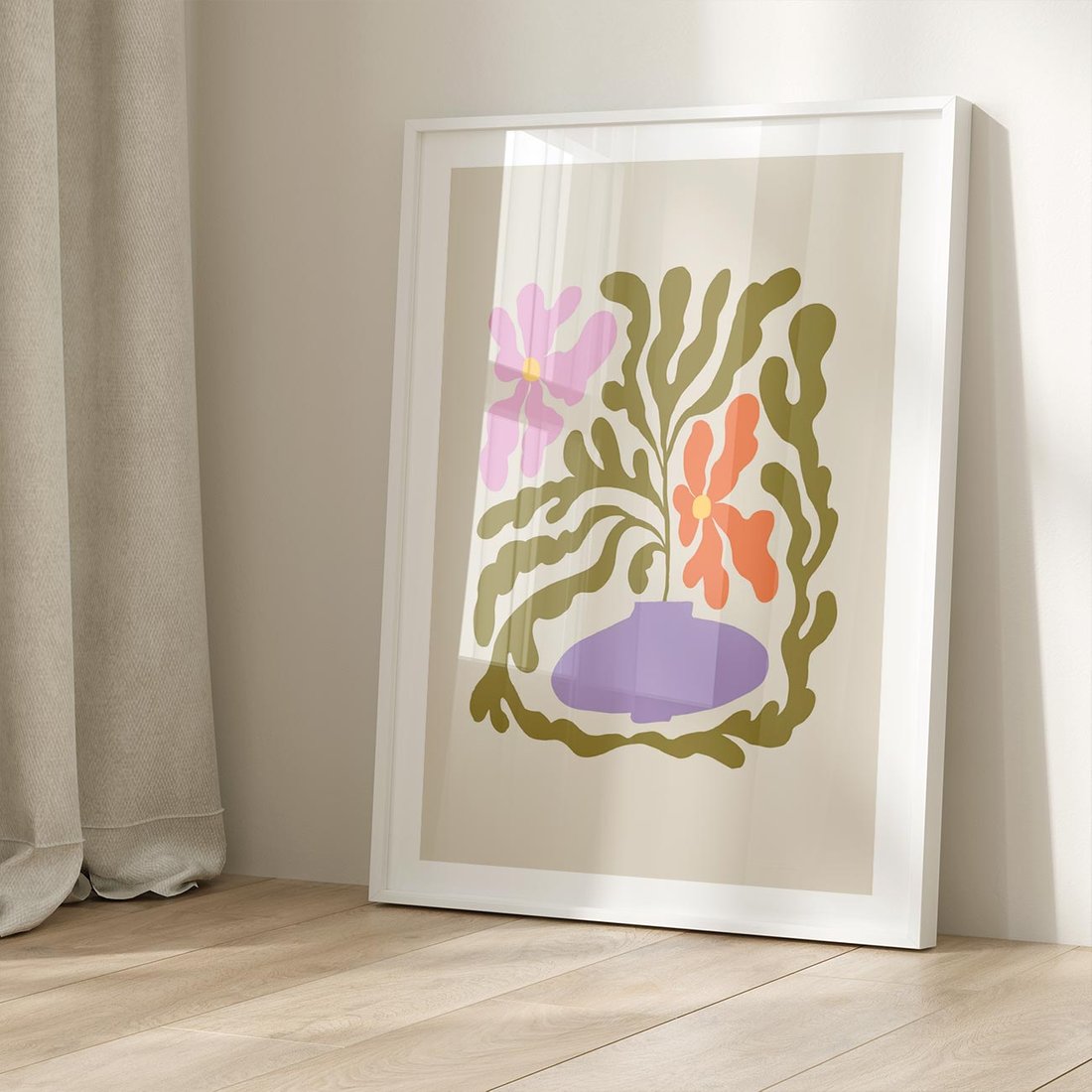 Plakat w ramie 30x40 - Kolorowe Echa - kwiaty, abstrakcja - rama biała