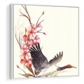 Obraz w ramie 80x80 - Szept Japonii - japońska sztuka, ptak - rama biała