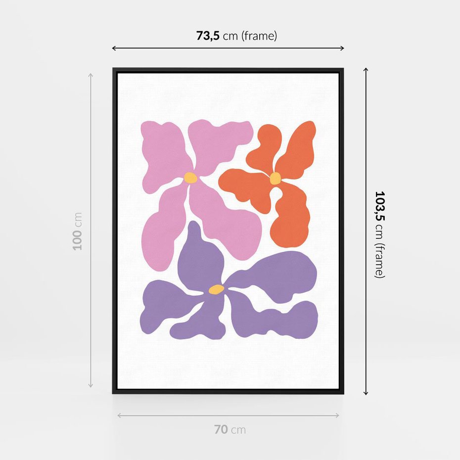 Obraz w ramie 70x100 - Bezgraniczne Wibracje - abstrakcyjne kolorowe kwiaty, minimlizm - rama czarna