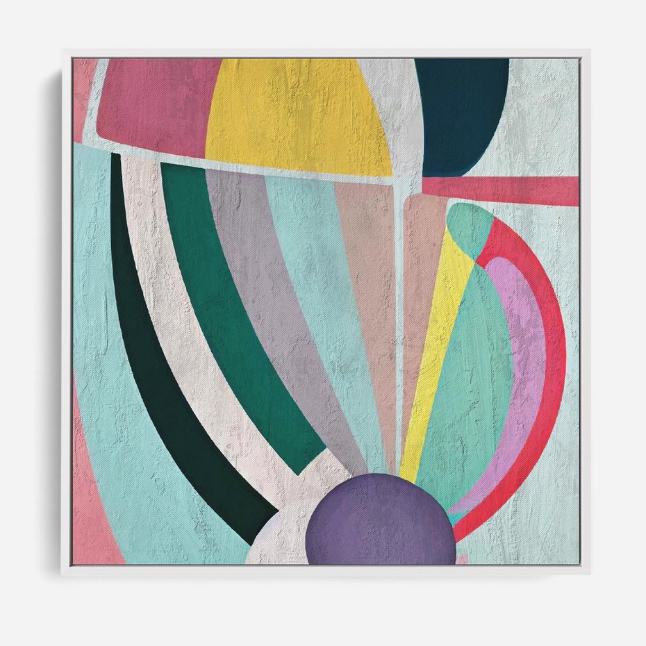 Obraz w ramie 80x80 - Podróżne Echa Przestrzeni - abstrakcyjne dziwne kształty, olejny obraz - rama biała