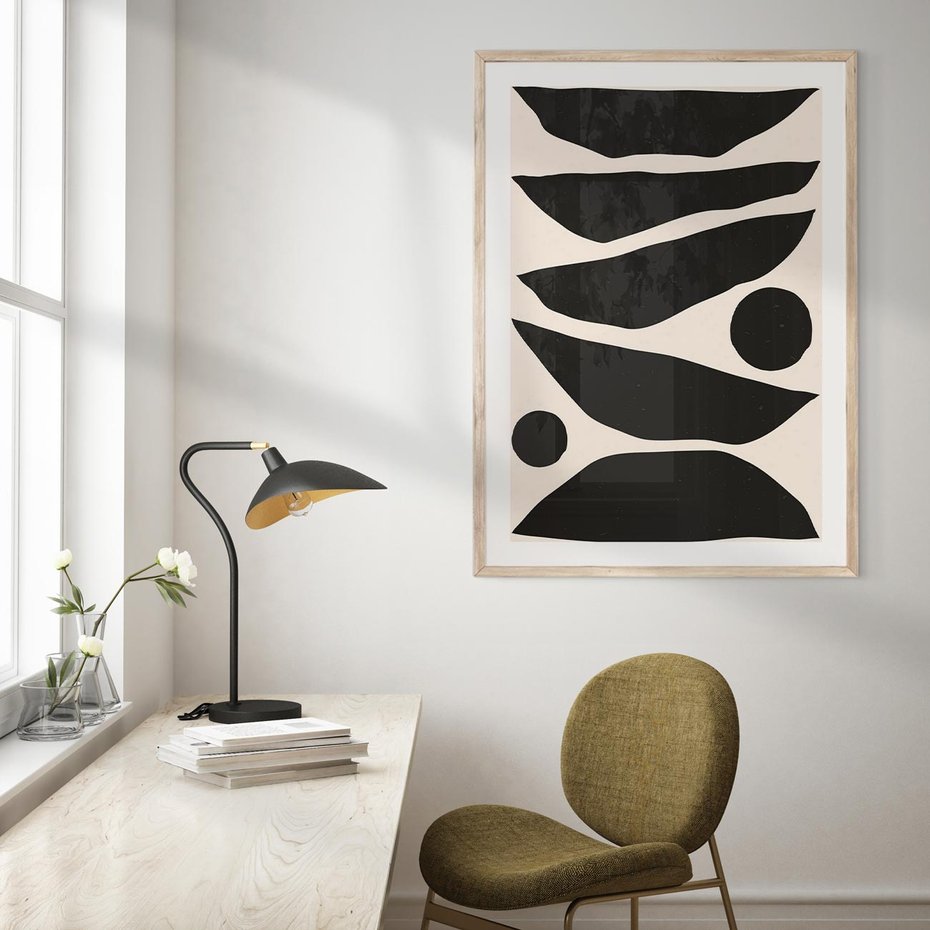 Plakat w ramie 30x40 - Modernistyczna Abstrakcja w Czerni i Bieli - abstrakcja, czarno biała grafika - rama drewno