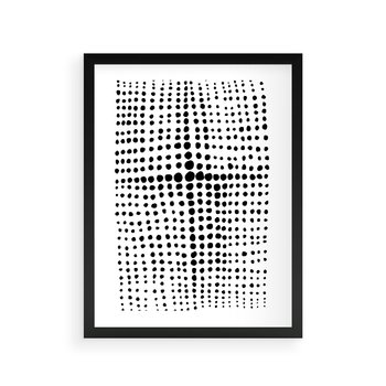 Plakat w ramie 30x40 - Refleksje Monochromatycznych Widoków - abstrakcyjna kompozycja z czarnych kropek, minimalistyczny czarno bialy plakat - rama czarna