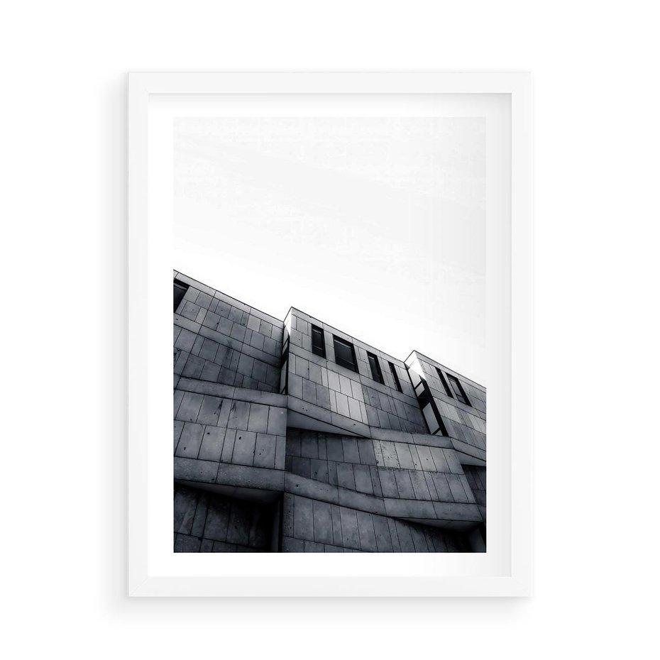 Plakat w ramie 50x70 - Surowa Elegancja Architektury - architektura, surowe formy - rama biała
